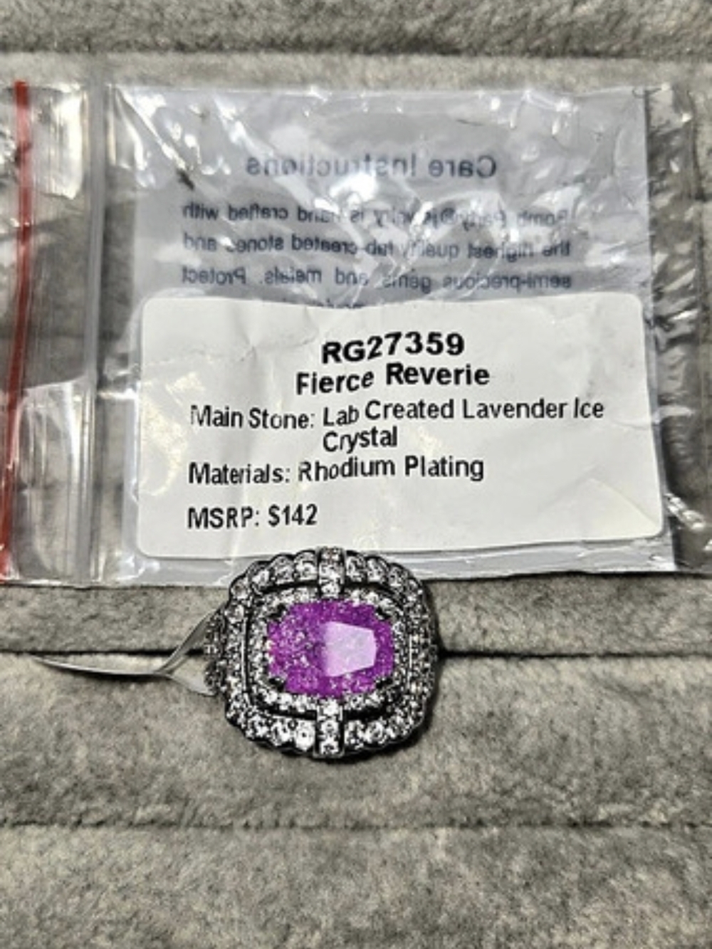 New Size 7 Fierce Reverie Lavender Ice Crystal Rhodium Plating Bomb Party Ring